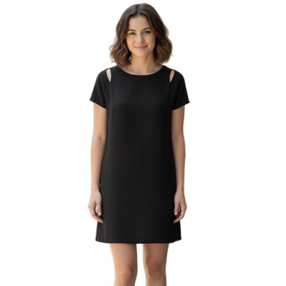 Bordeaux‎ Black Mini Dress Cutout Detail Short Sleeve Fully Lined Sheath Size S